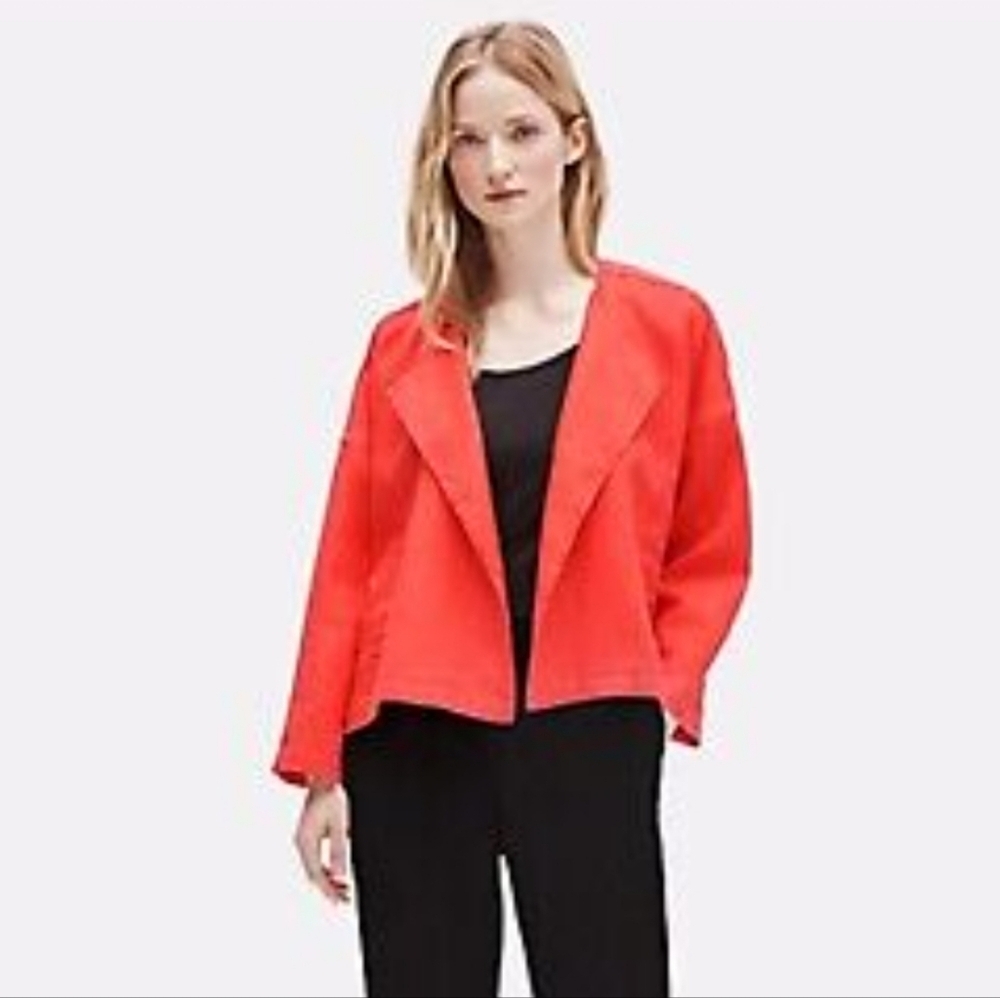 Eileen Fisher Red Linen Double Breasted Jacket with Long Sleeves